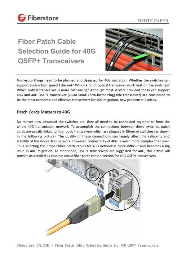 Fiber Patch Cable Selection Guide for 40G QSFP Transceivers