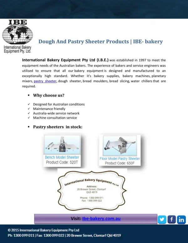 Dough And Pastry Sheeter Products - IBE- bakery