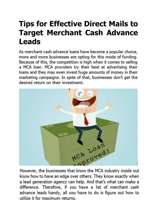 Tips for Effective Direct Mails to Target Merchant Cash Advance Leads