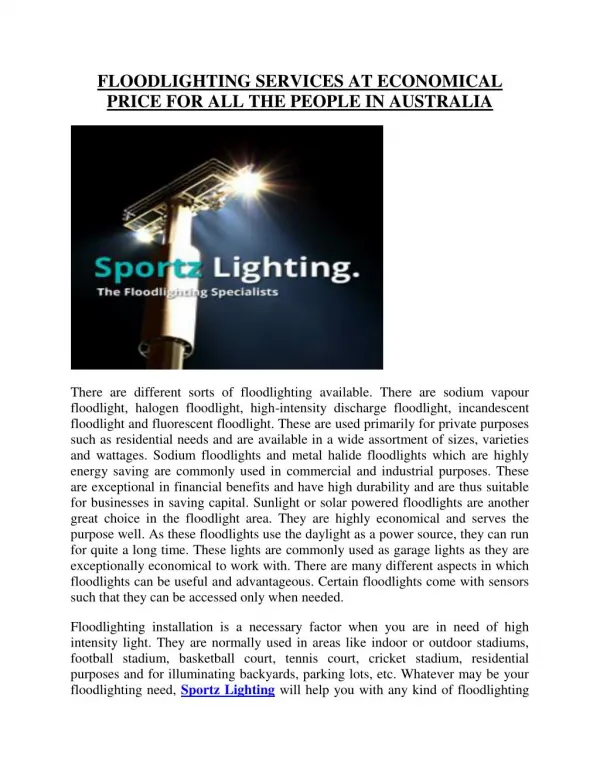 Sportz Lighting: The flood lighting specialists in Sydney