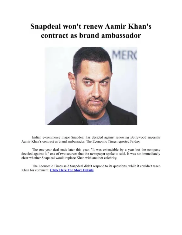 Snapdeal won't renew Aamir Khan's contract as brand ambassador
