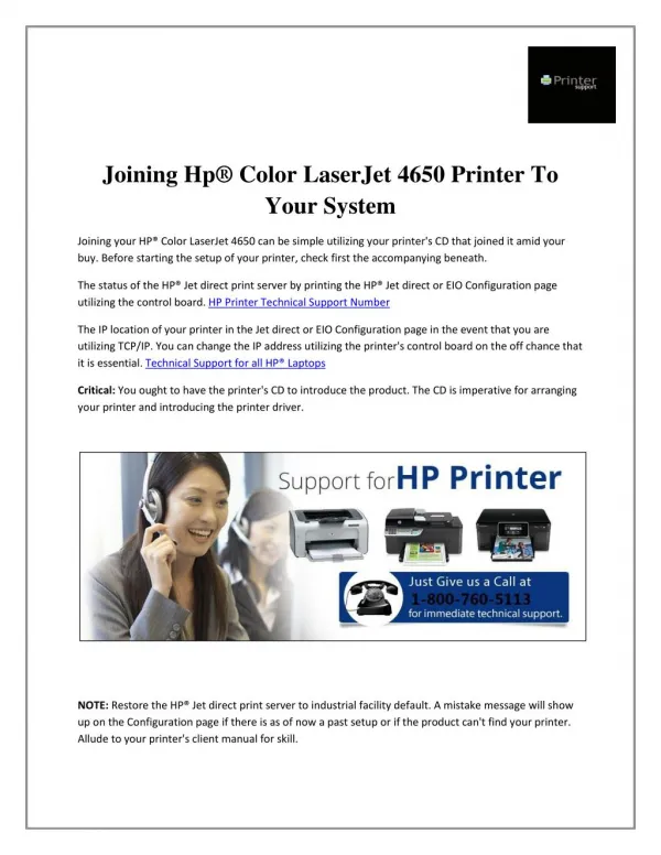 Joining Hp® Color LaserJet 4650 Printer To Your System