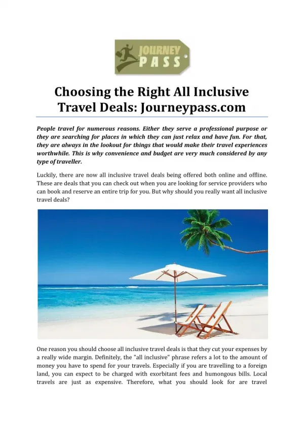 Choosing the Right All Inclusive Travel Deals: Journey Pass