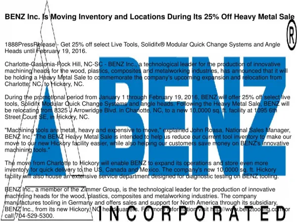 BENZ Inc. Is Moving Inventory and Locations During Its 25% Off Heavy Metal Sale