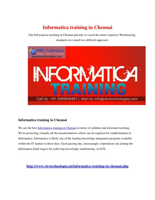 Informatica Training in Chennai
