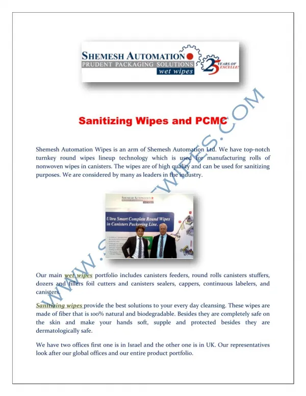 Sanitizing Wipes and PCMC
