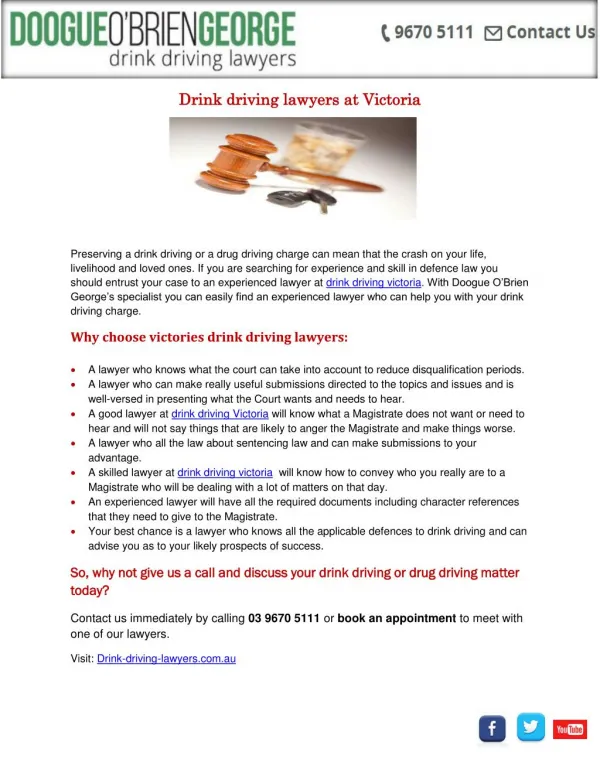 Drink driving lawyers at Victoria