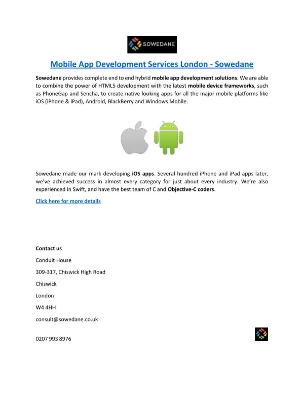 Mobile App Development Services London - Sowedane