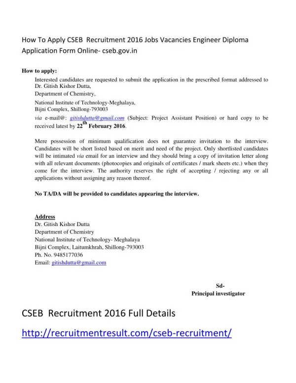 How to Apply CSEB Recruitment 2016 Jobs Vacancies Engineer Diploma Application Form Online- Cseb.gov.In
