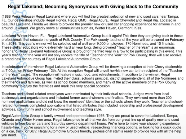 Regal Lakeland; Becoming Synonymous with Giving Back to the Community