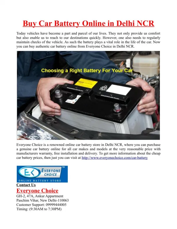 Buy Car Battery Online in Delhi NCR