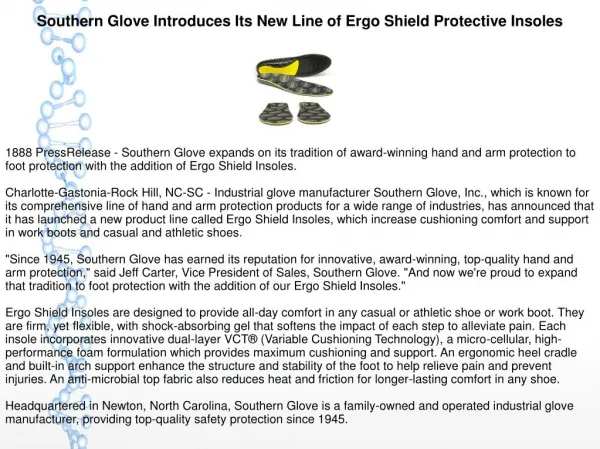 Southern Glove Introduces Its New Line of Ergo Shield Protective Insoles