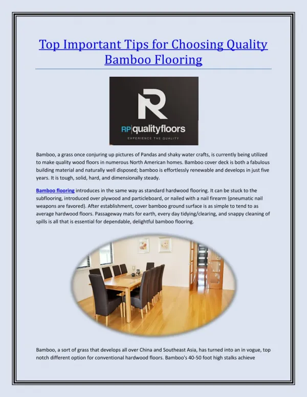 Top Important Tips for Choosing Quality Bamboo Flooring