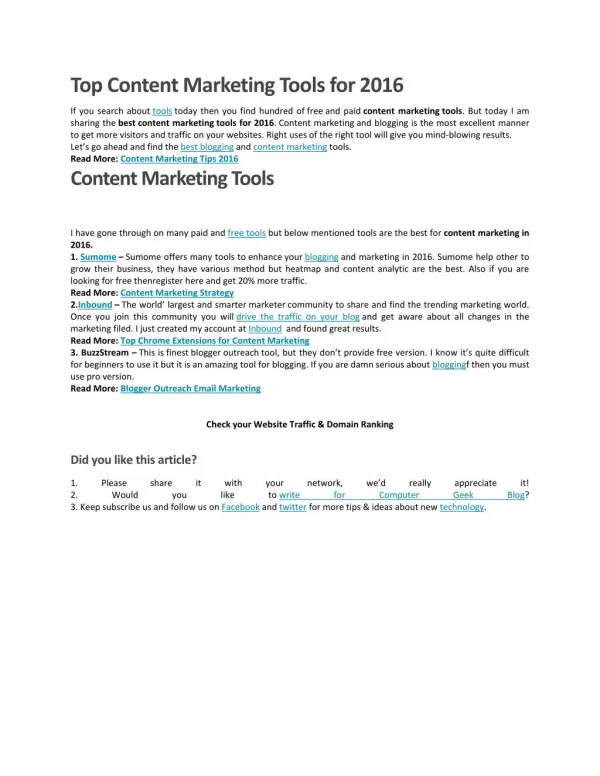 Content Marketing Tools 2016