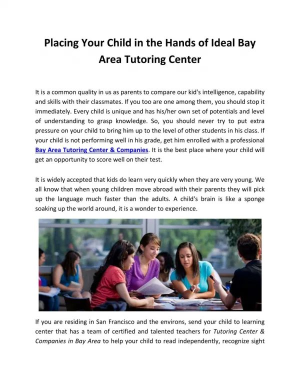 Placing Your Child in the Hands of Ideal Bay Area Tutoring Center