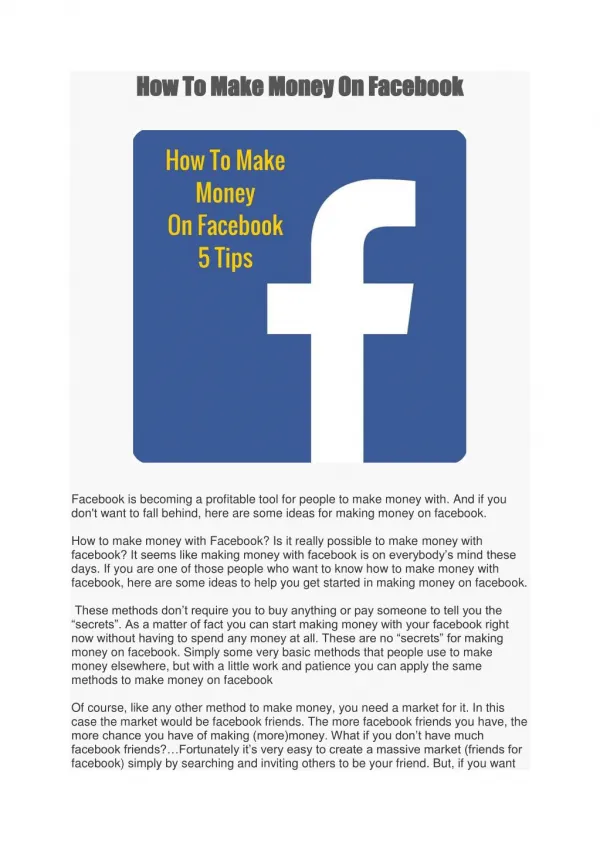 How To Make Money On Facebook-5 Tips