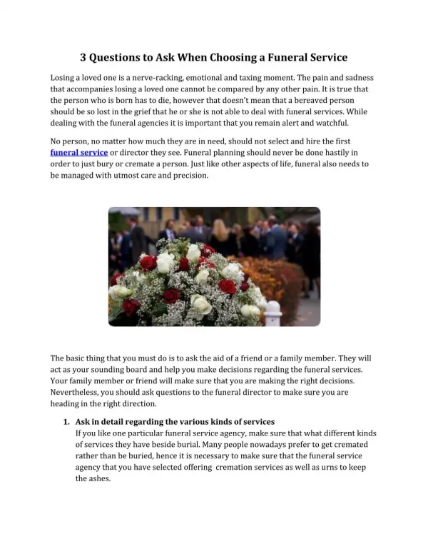 3 Questions to Ask When Choosing a Funeral Service