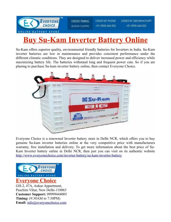 Buy Su-Kam Inverter Battery Online