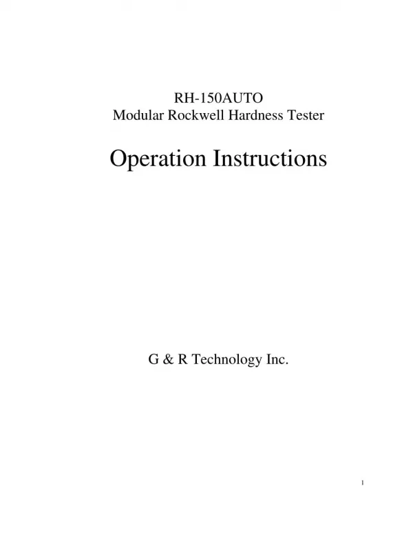 Operation Instructions of Rockwell Hardness Tester RH-150AUTO