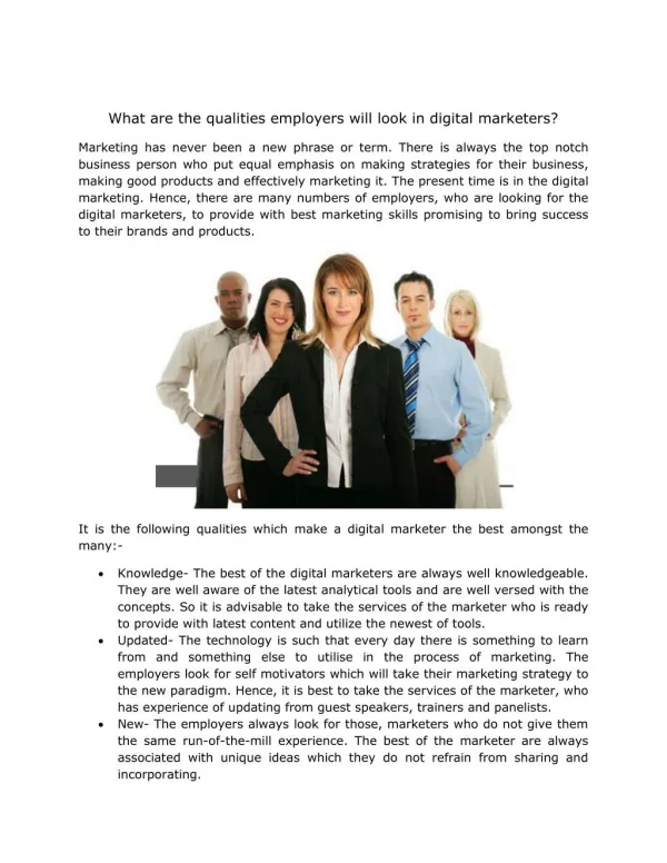 What are the qualities employers will look in digital marketers?