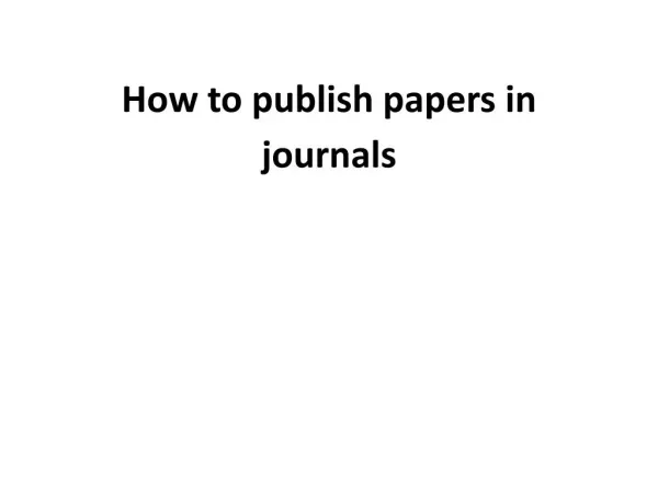 How to publish paper in journal