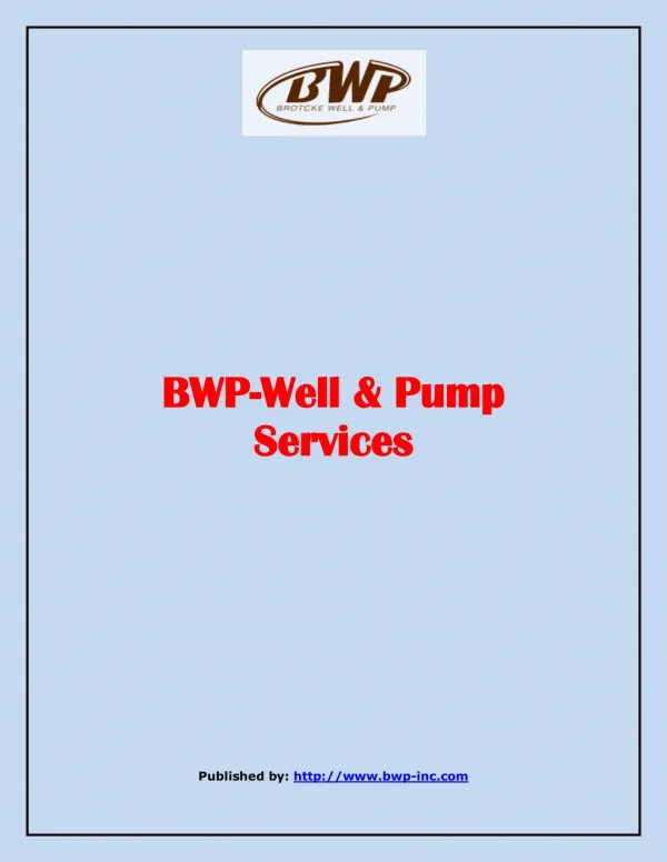 Well & Pump Services