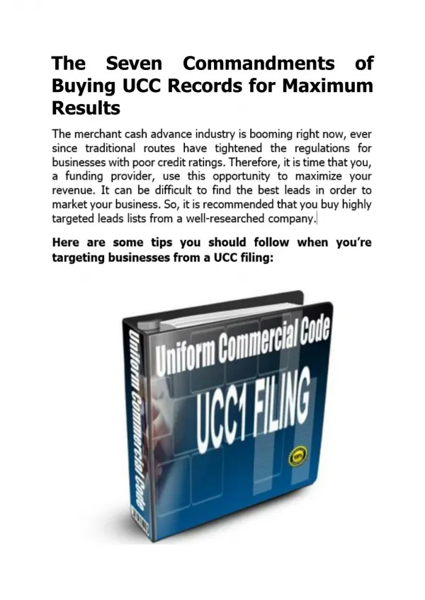 The Seven Commandments of Buying UCC Records for Maximum Results