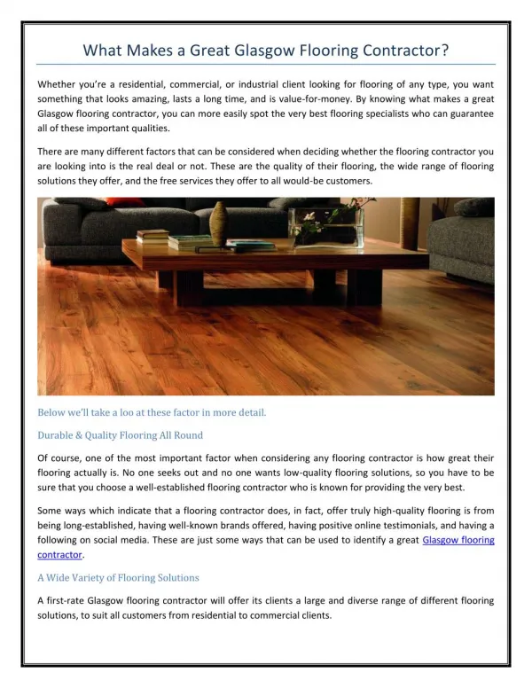 What Makes a Great Glasgow Flooring Contractor?