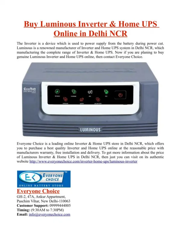 Buy Luminous Inverter & Home UPS Online in Delhi NCR