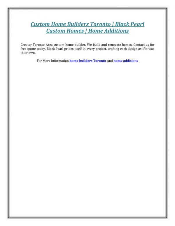Custom Home Builders Toronto | Black Pearl Custom Homes | Home Additions