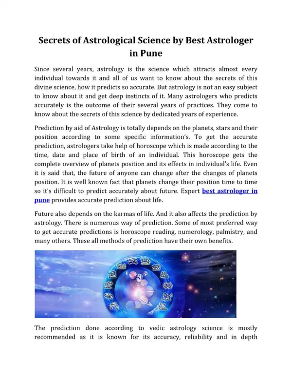 Secrets of Astrological Science by Best Astrologer in Pune