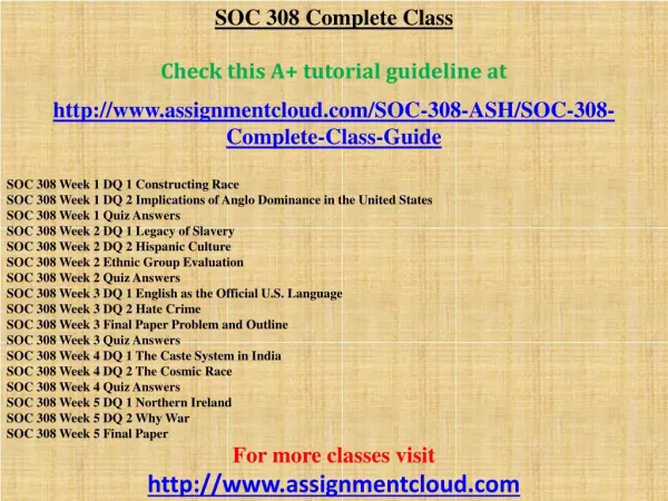 ASH SOC 308 Complete Class