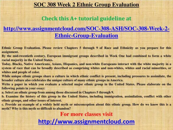 SOC 308 Week 2 Ethnic Group Evaluation