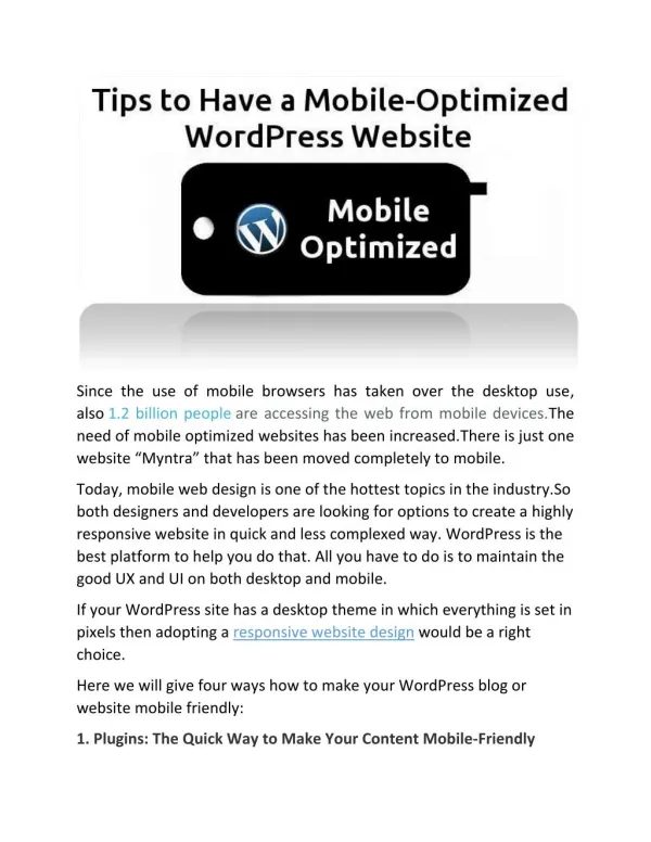 Creating Mobile Optimized Websites Using WordPress