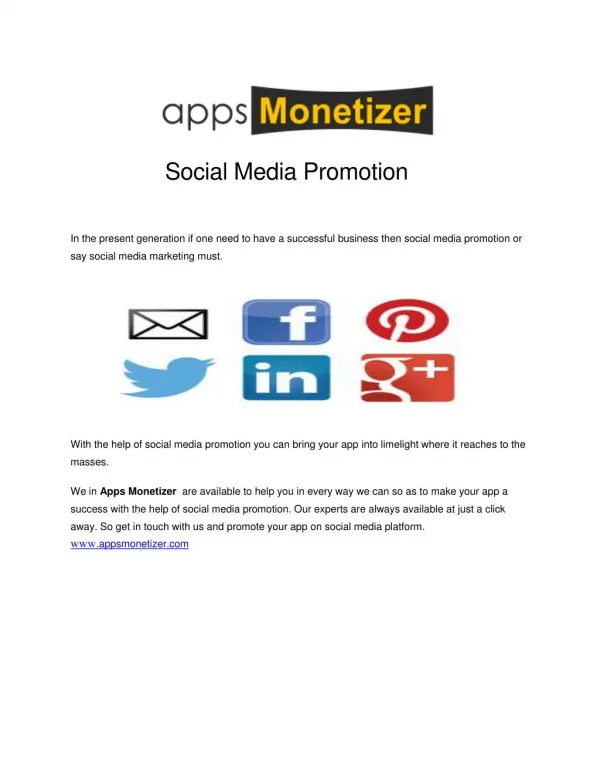 Social Media Promotion-appsmonetizer.com