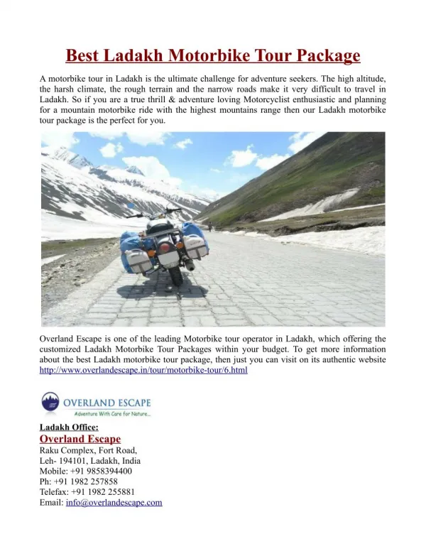 Best Ladakh Motorbike Tour Packages in India