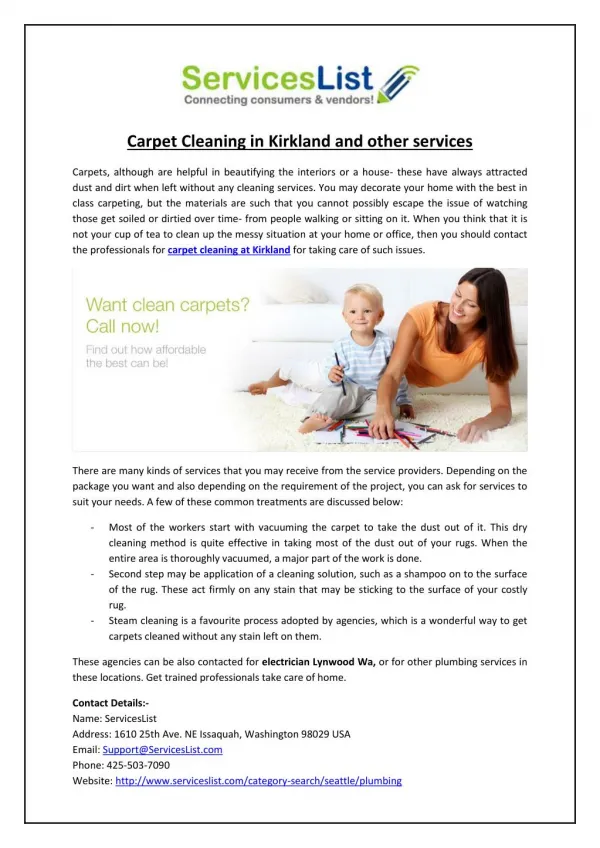 Carpet Cleaning in Kirkland and other services