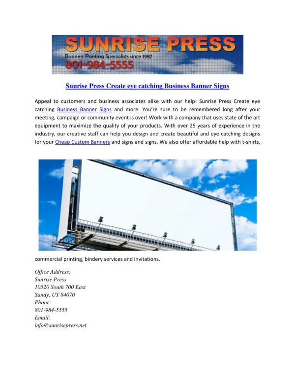 Sunrise Press Create eye catching Business Banner Signs