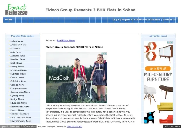 Eldeco Group Presents 3 BHK Flats in Sohna