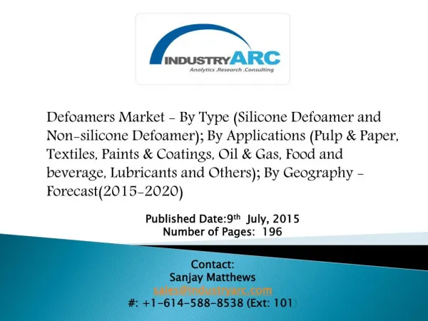 Defoamers Market By Type & Application 2020 | IndustryARC