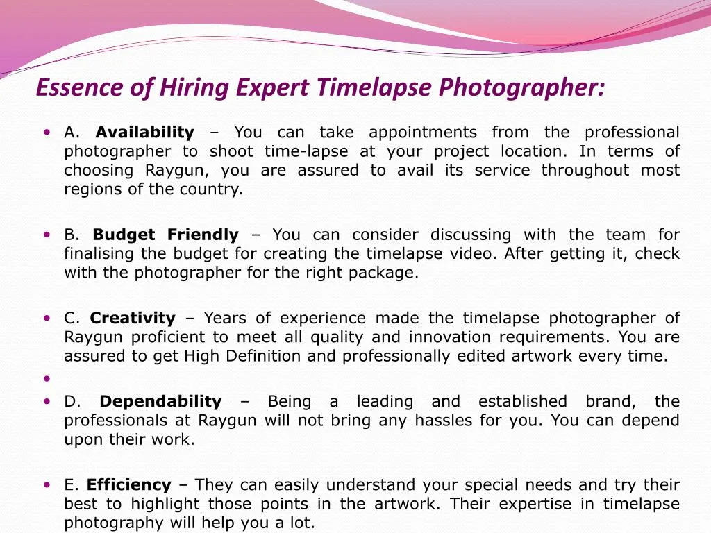 essence of hiring expert timelapse photographer