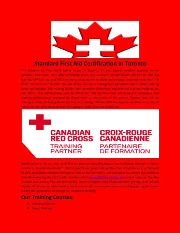 Standard First Aid Certification in Toronto