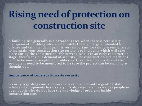 Rising need of protection on construction site
