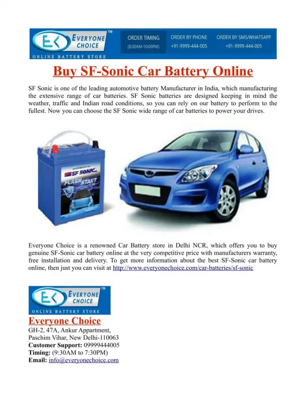 Buy SF Sonic Car Battery Online