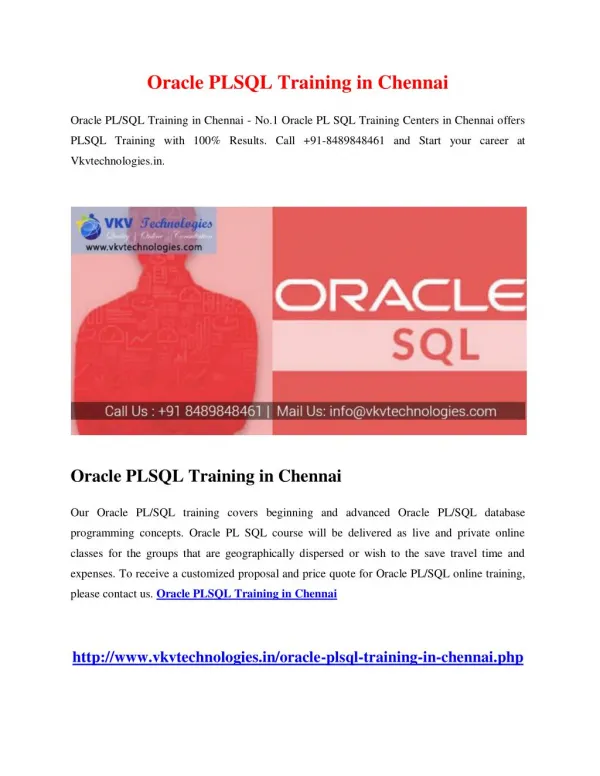Oracle PLSQL Training in Chennai