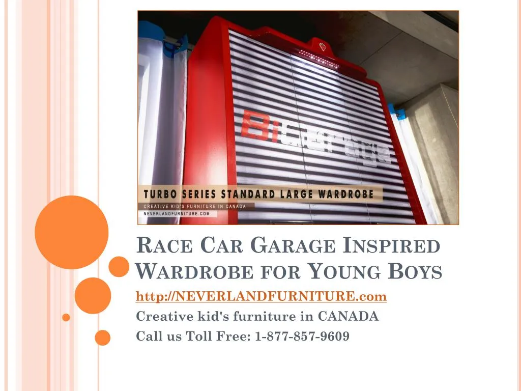 race car garage inspired wardrobe for young boys