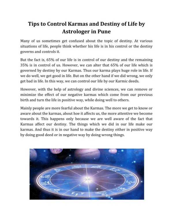 Tips to Control Karmas and Destiny of Life by Astrologer in Pune