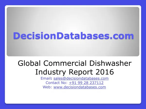 Commercial Dishwasher Market Research Report: Global Analysis 2016-2021