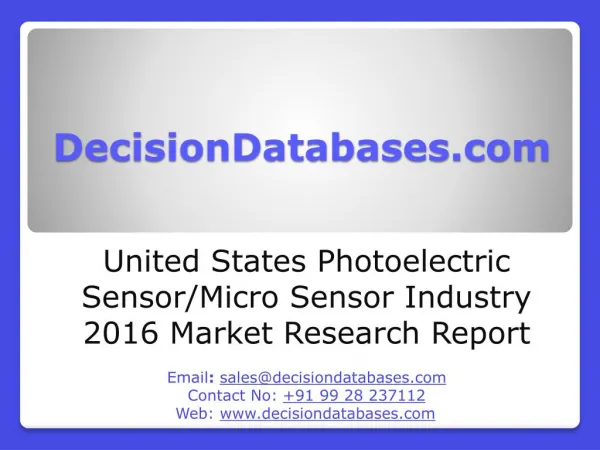 Photoelectric Sensor-Micro Sensor Market United States Analysis and Forecasts 2020