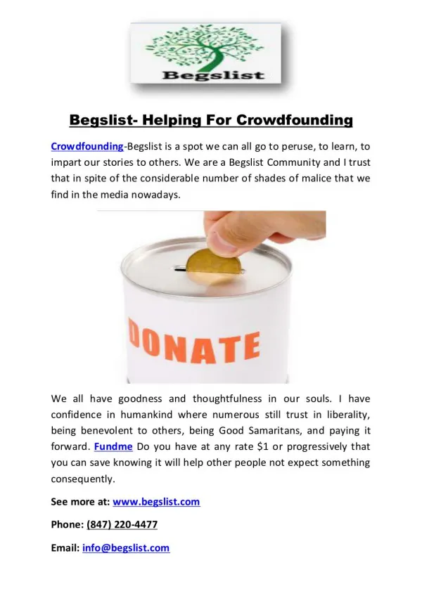 Begslist- Helping For Crowdfounding